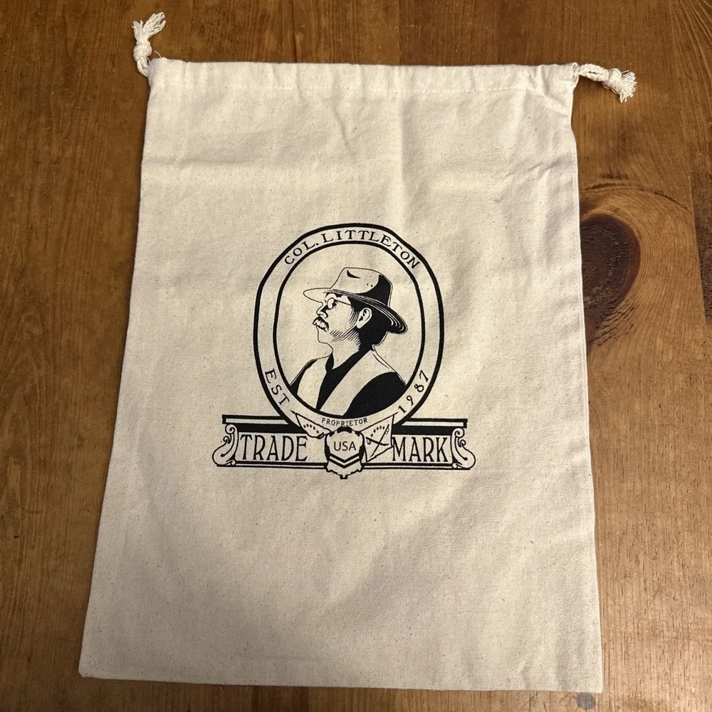 Col. Littleton Canvas Drawstring Dust Bag Made in USA Storage Pouch Logo Beige